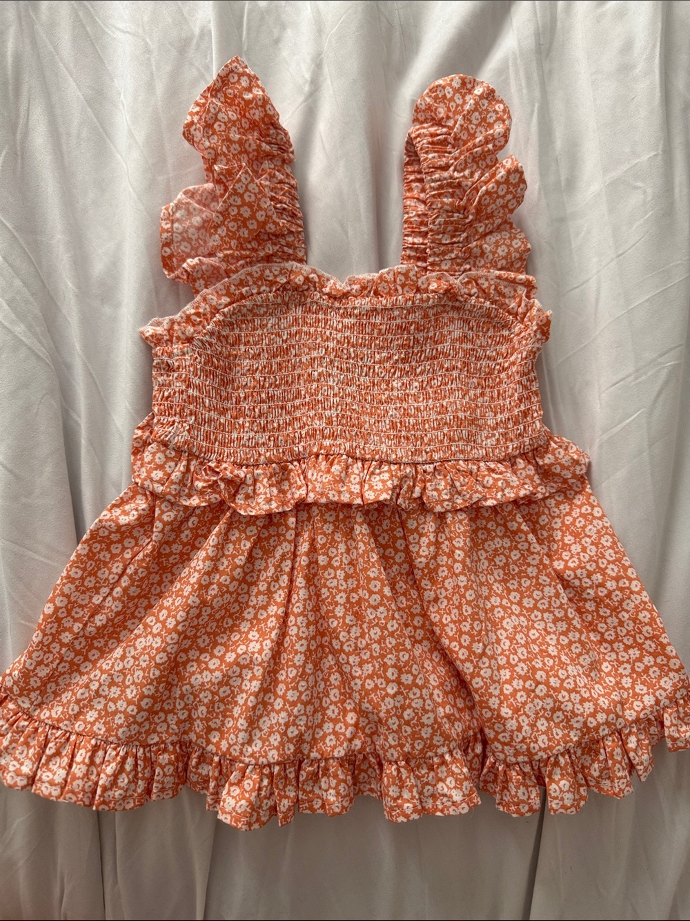 Andy & Evan Orange Floral Ruffled Tank Top